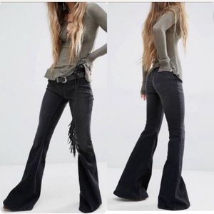 Free People Black Wide Leg Bell Bottoms